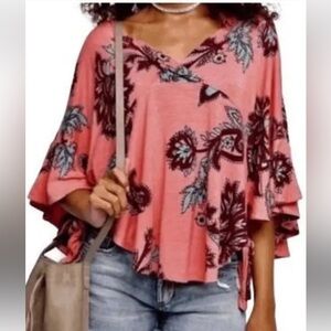 FREE PEOPLE M Maui Wowie oversized floral tunic w tie sides good preloved cond